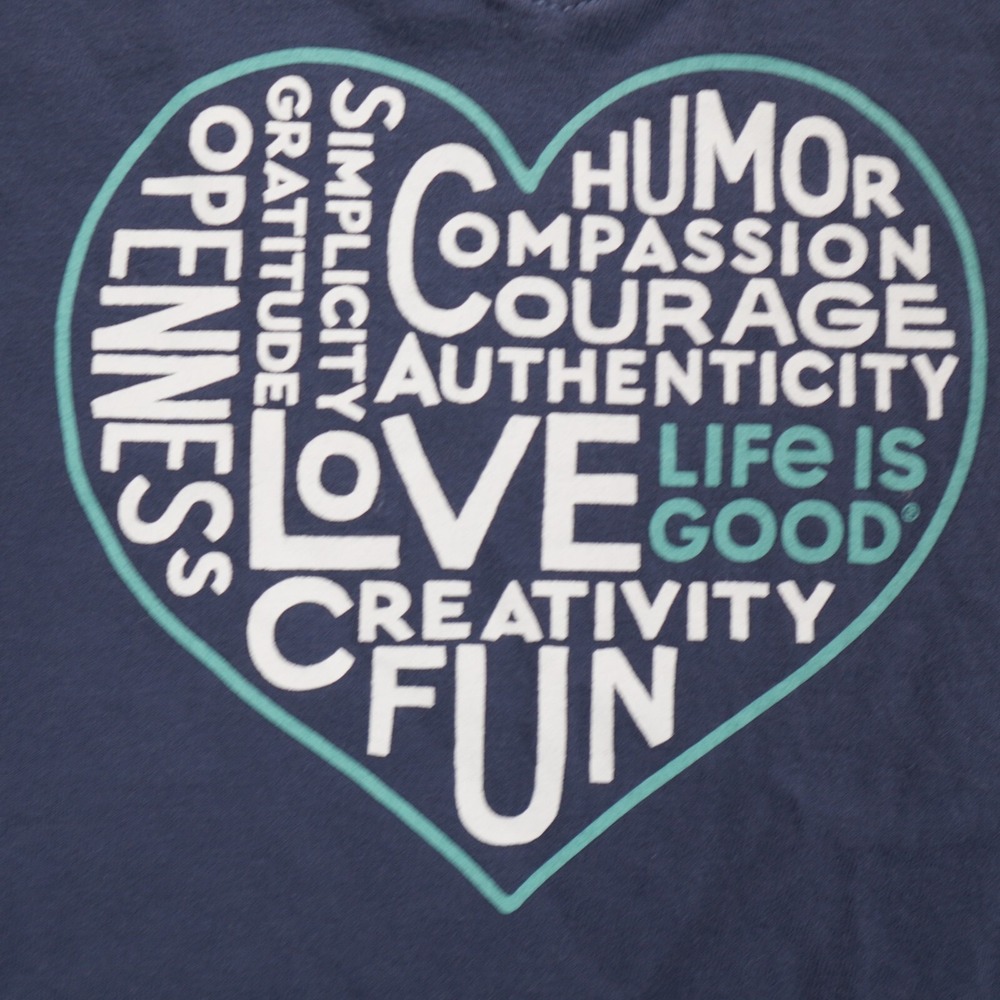 Life is Good Shirt Adult Large Blue Positive Affirmation words Heart Logo